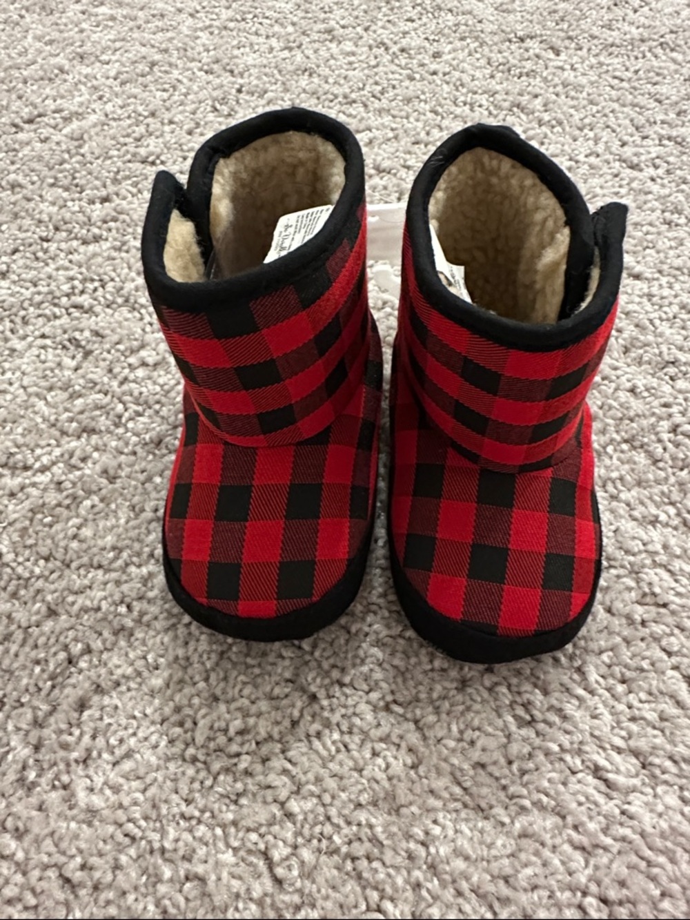 Kids Red & Black Buffalo Plaid Booties - Cozy Lined Slip-On